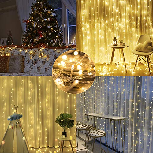 304 LED Curtain String Lights, 9.8 x 9.8 ft, 8 Modes Plug in w/ Remote