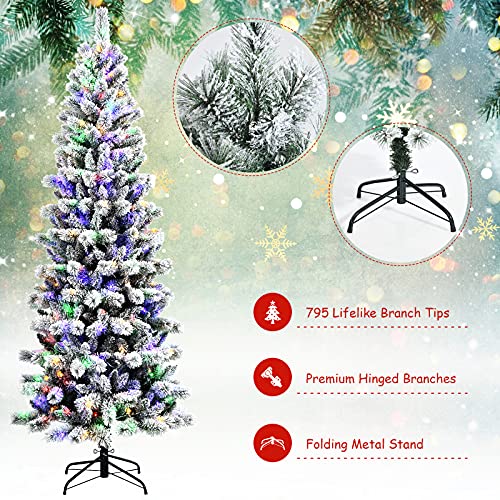 5f/6ft Pre-lit Snow Flocked Christmas Tree Decoration