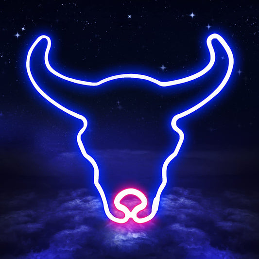 Blue Pink Neon Sign Cow Decoration Powered