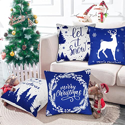 Set of 4 Christmas Throw Pillow Covers 18x18 Inch