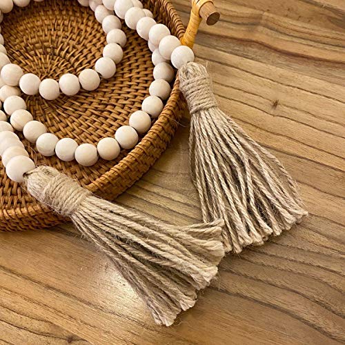 58in Wood Bead Garland with Tassels Rustic Country Decoration