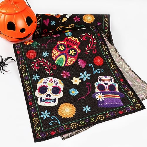 Halloween Table Runner Day of Dead Halloween Decor Indoor Skeleton Flowers Candles Halloween