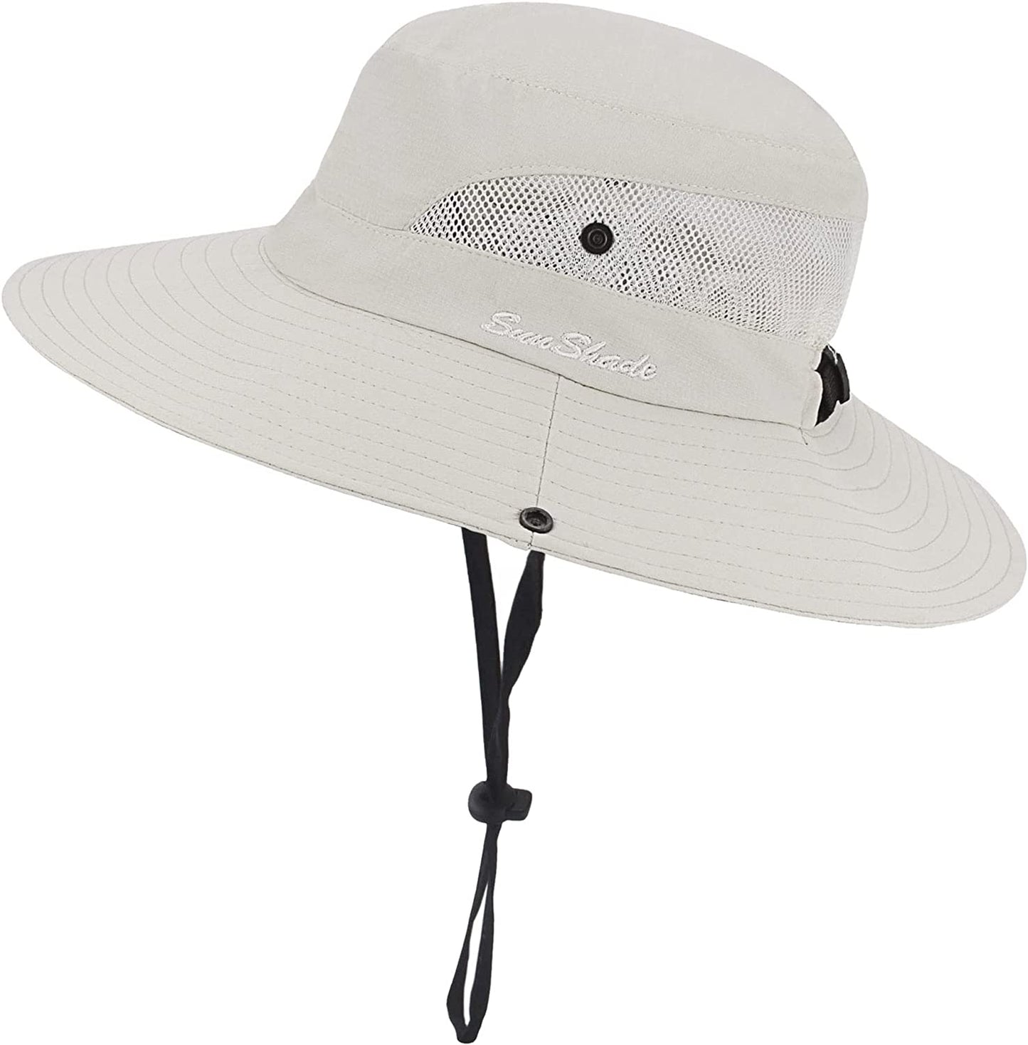 Womens Summer Sun-Hat Outdoor UV Protection Fishing Hat Wide Brim Foldable-Beach-Bucket-Hat w/ Ponytail Hole