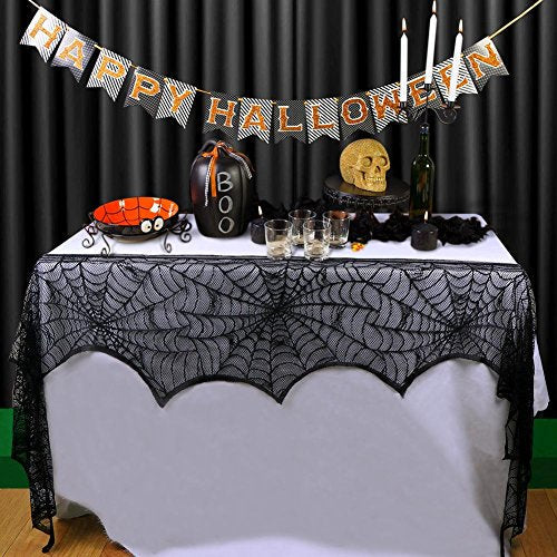 Halloween Decoration  Lace Spiderweb Fireplace Mantle Cover