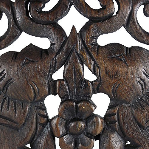 Wood Circular Double Thai Elephant Hand Carved Teak Wall Art