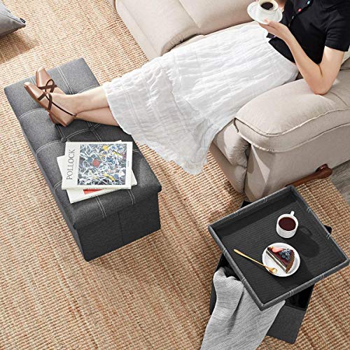 30 inches Storage Ottoman Bench, Foldable Footrest Shoe Bench w/ 80L Storage Space, Support 350lbs