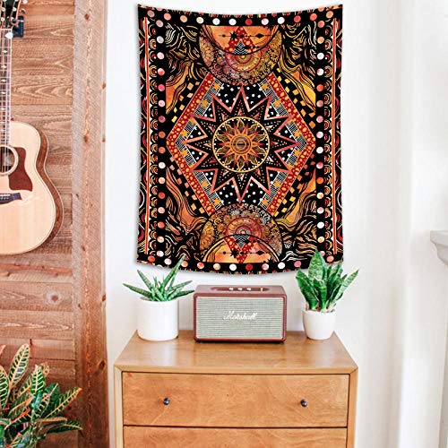 Sun and Moon Tapestry Wall Hanging for Bedroom Living Room Dorm (Orange, 30'' × 40'')