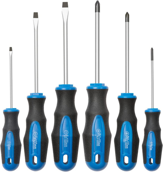 6PCS Magnetic Tip Screwdriver Set, 3 Phillips and 3 Flat, Professional Cushion Grip