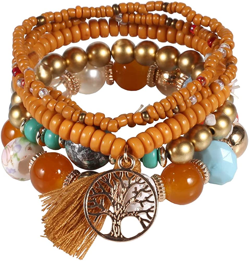 Bohemian Bracelets for Women Stretch Multilayer Colorful Beads Bracelet