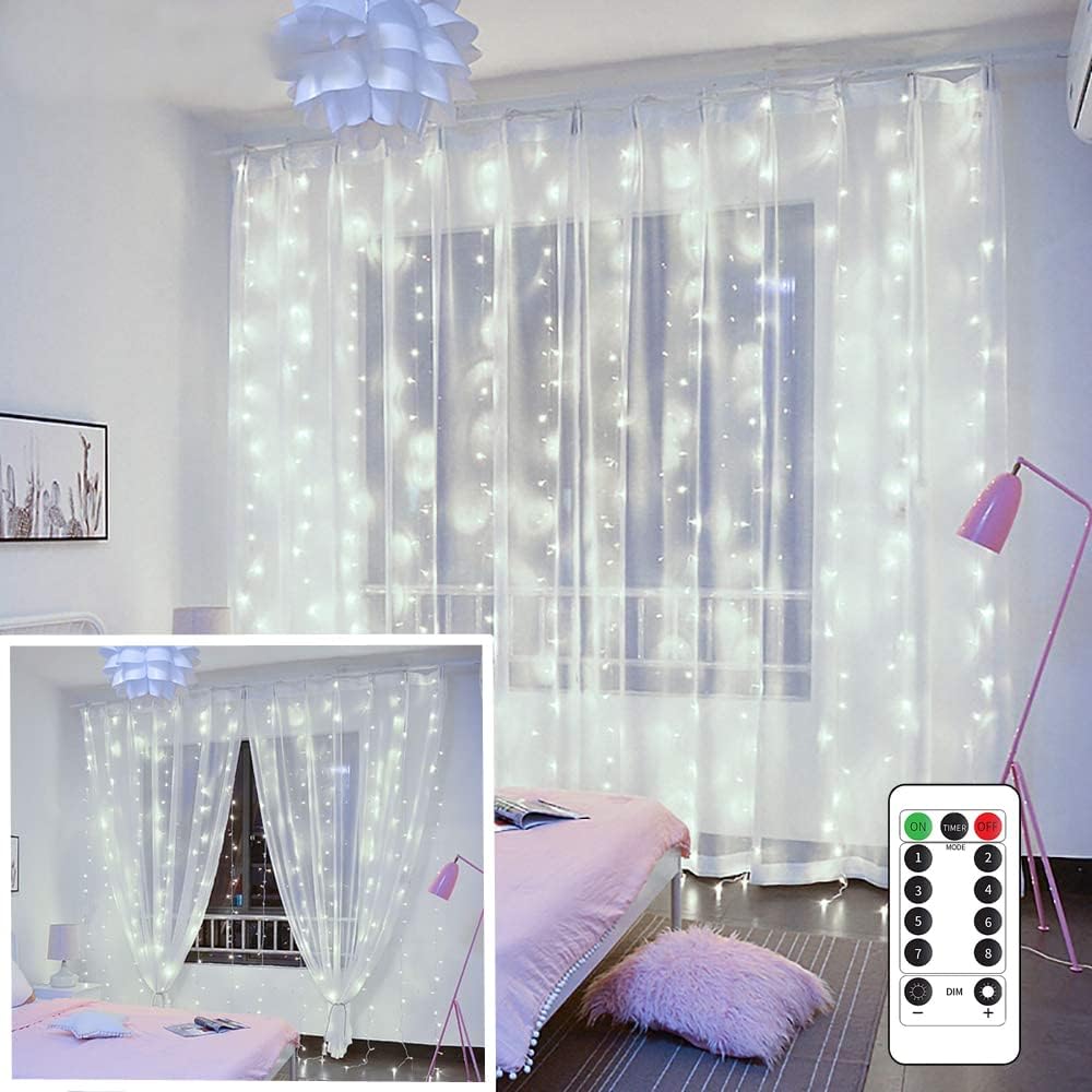 String Lights Curtain,USB Powered Fairy Lights for Bedroom Wall Party,8 Modes & IP64 Waterproof Ideal for Outdoor Wedding Decor (White,7.9Ft x 5.9Ft)