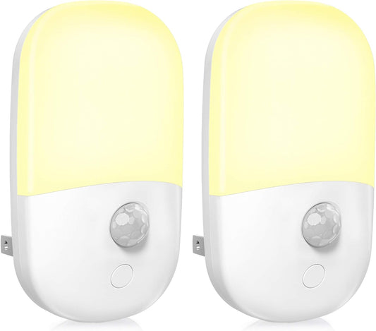 Plug in Motion Sensor Dimmable Night Light, Soft Warm White LED Nightlight with Dusk to Dawn Motion Sensor, Adjustable Brightness for Bedroom, Bathroom, Kitchen, Hallway, Stairs,2 Pack