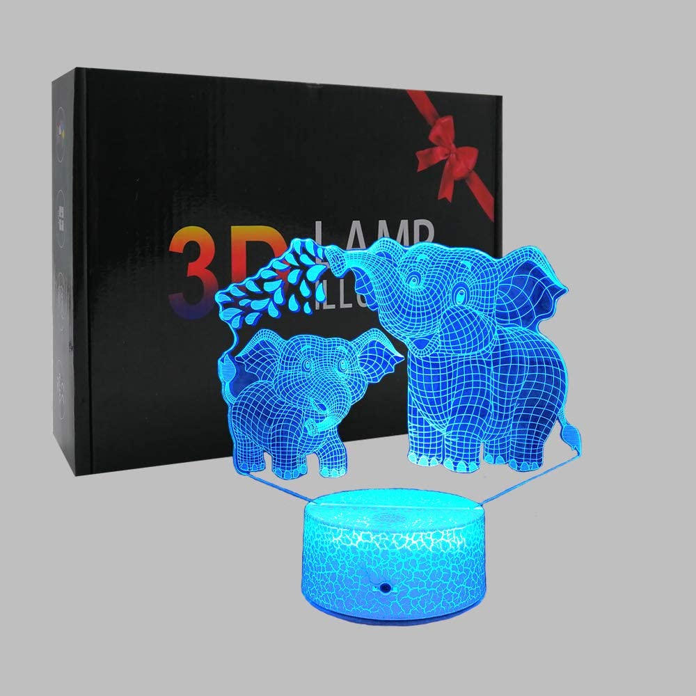 Elephant 3D Night Light for Kids 3 Lamp w/ 16 Colors Changing & Remote Control