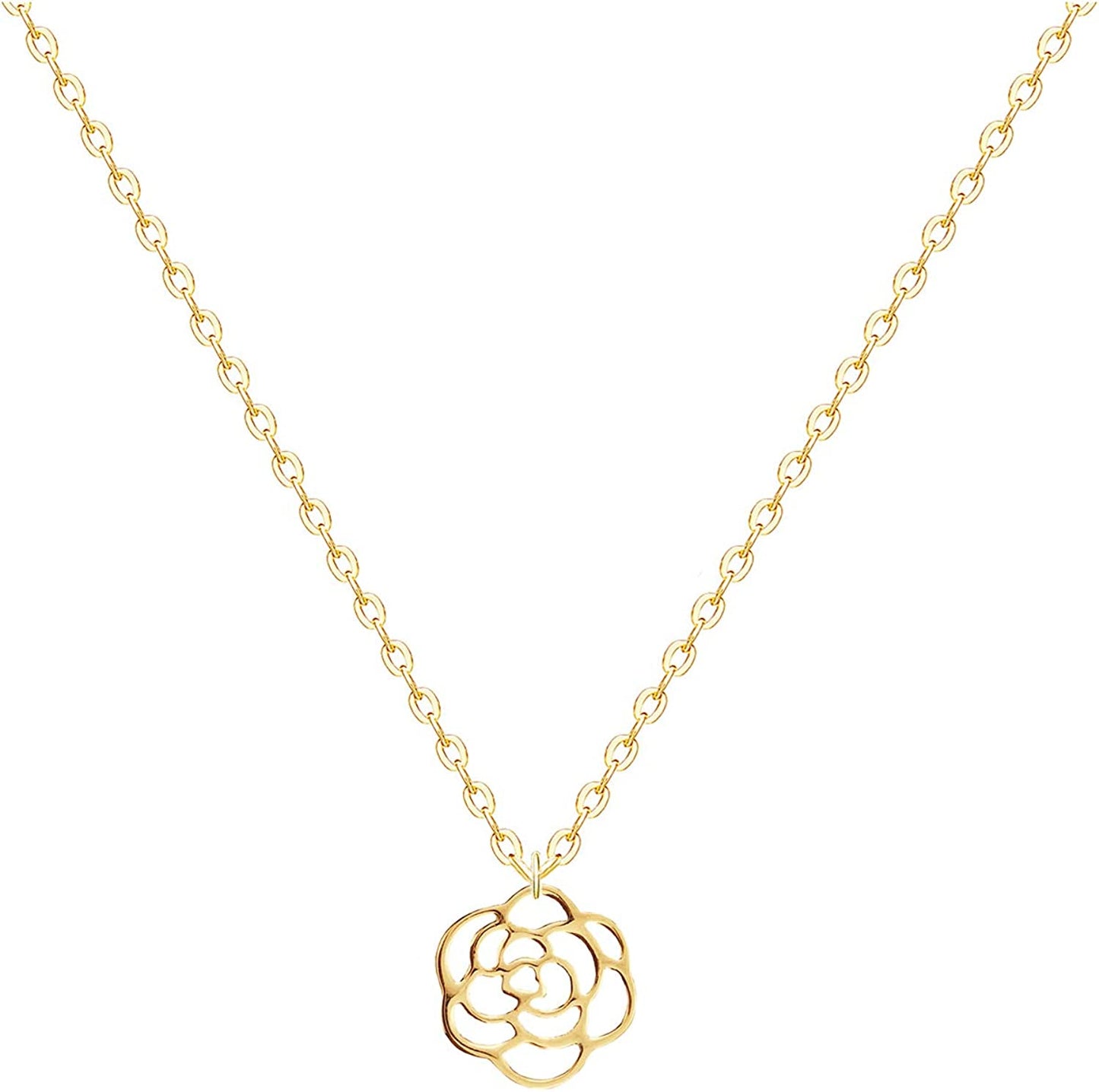 Tiny Gold Rose Choker Necklace, Dainty Cute Initial Pendant Necklace Rose