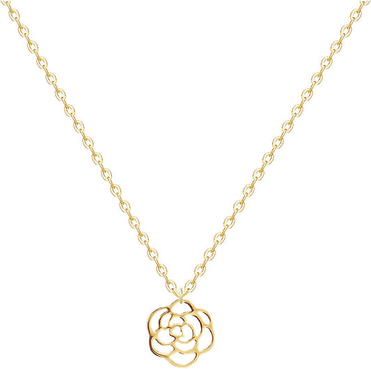 Tiny Gold Rose Choker Necklace, Dainty Cute Initial Pendant Necklace Rose