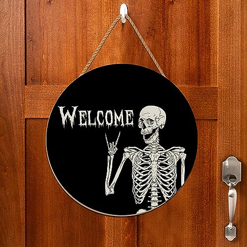 Wreath Halloween Skull Welcome Rustic, Wooden Holiday for Front Door Porch Wind Wall Decoration