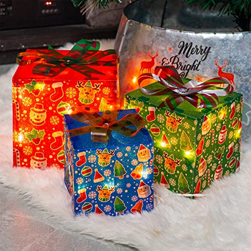 Set of 3 50 LED Christmas Lighted Gift Boxes Decoration