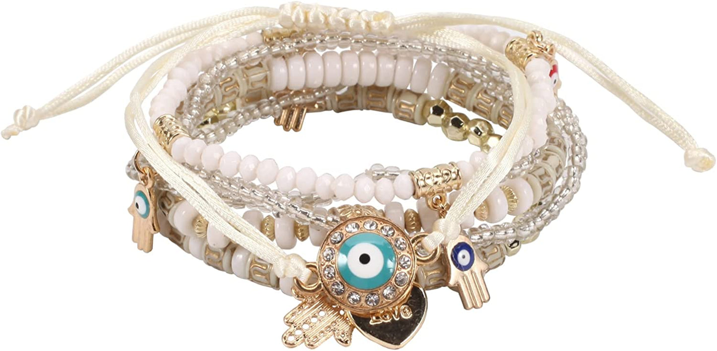 Bohemian Bracelets for Women Stretch Multilayer Colorful Beads Bracelet with Charm Jewelry