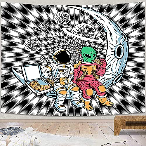 Cool Black & White Astronaut Trippy Tapestry Funny Alien on Moon Wall Decor