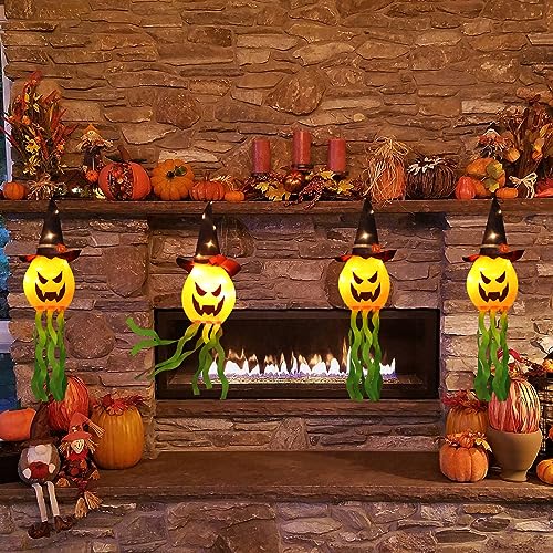 Hanging Outdoor String Lights Glowing Ghost Witch Hat Halloween  (4Pcs)