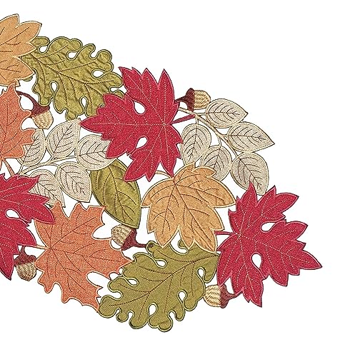 Fall Table Runner 54inches Long, Thanksgiving Harvest Cutwork Embroidered Table Runner 13in x 54in, Autumn Maple Leaves Table Decoration for Home Dining Kitchen Table