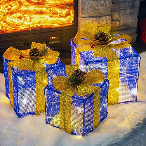 Set of 3 50 LED Christmas Lighted Gift Boxes Decoration