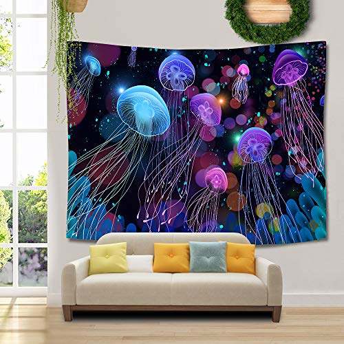 Under Sea Ocean Jellyfish Tapestry Wall Hanging Fantasy Magical Colorful Marine Life Tapestry