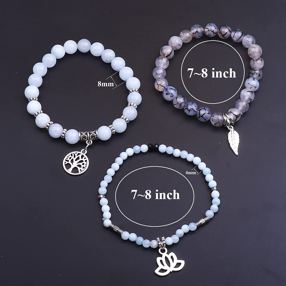 Tree of Life Yoga Healing Stone Bracelets, Multilayer Lotus Chakra, Aquamarine Dragon Pattern