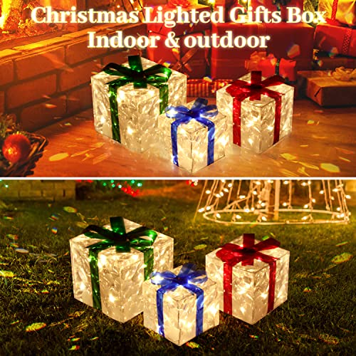 Set of 3  Christmas Decorations Lighted Gift Boxes