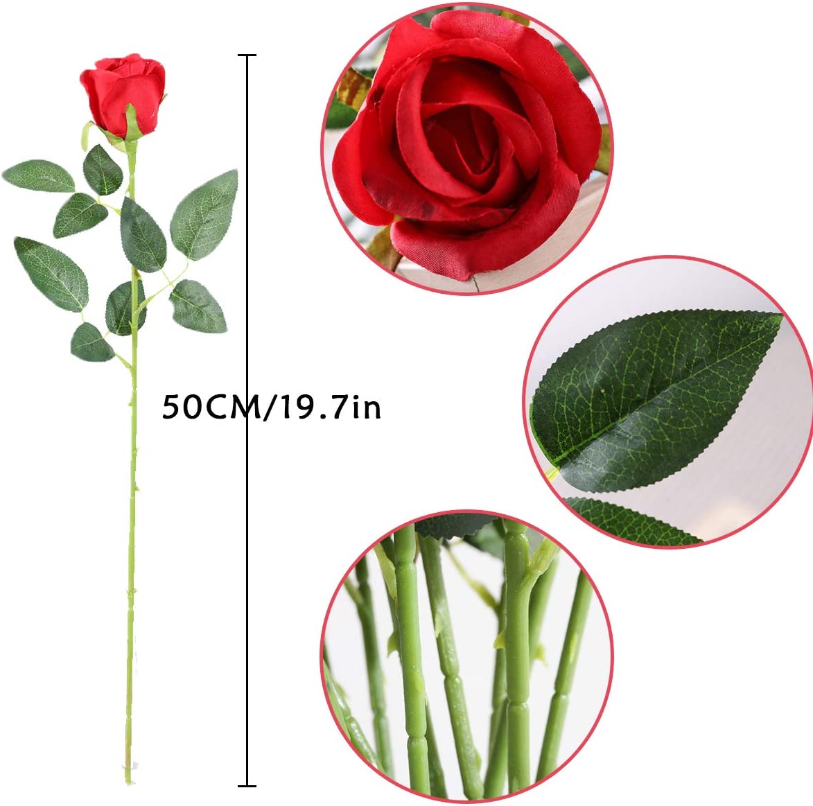 Artificial Red Flowers Silk Roses Fake Bridal for Wedding Bouquet 10 Pcs (Rose Bud-Red)