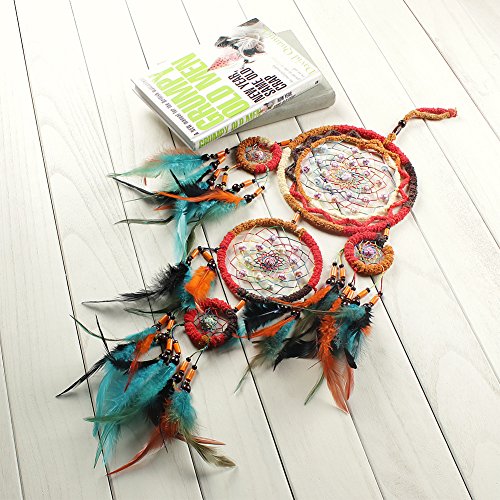 Traditional Handicrafts Dream Catcher Hanging Feathers Ornament with 5 Rings