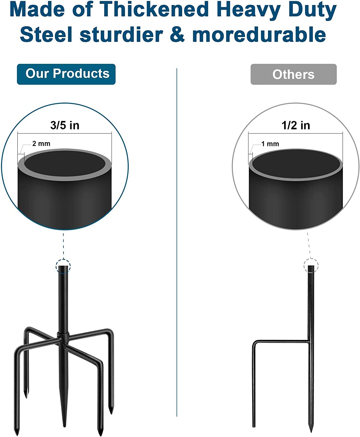 60" Shephards Hook for Outdoor, Heavy Duty Bird Feeder Pole with 5 Base Prongs, Adjustable Hook for Hanging, 2 Pack