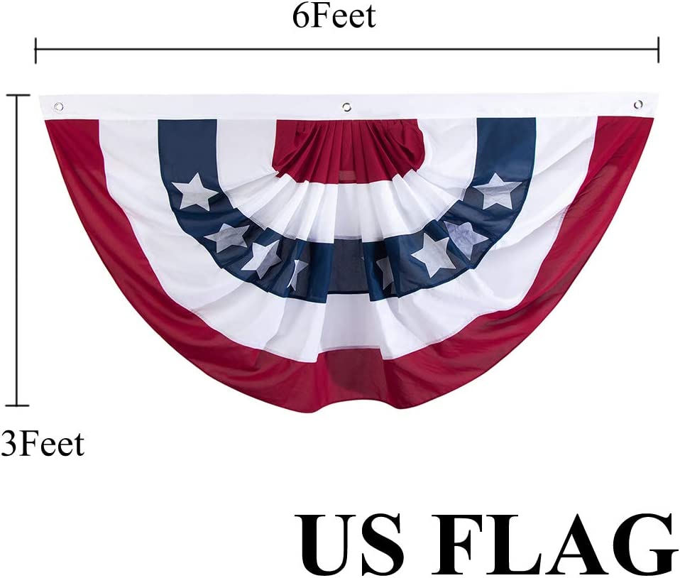 American Bunting Banner USA Pleated Fan Flag 3x6 Feet Embroidered Patriotic Stars, Sewn Stripes, Grommets