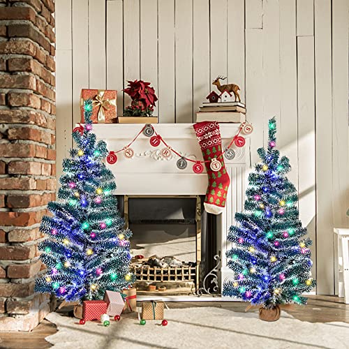 Set of 2 30" Mini Christmas Tree w/ Wooden Boxes