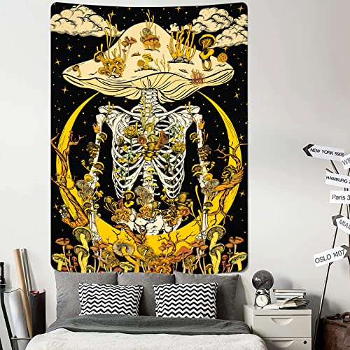 Mushroom Skeleton Tapestry Moon Hippie Plants Starry Sky Cloud Vertical Vines