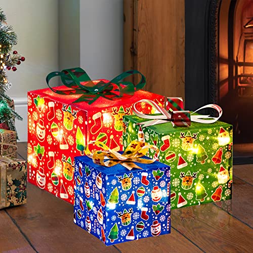 Set of 3 50 LED Christmas Lighted Gift Boxes Decoration