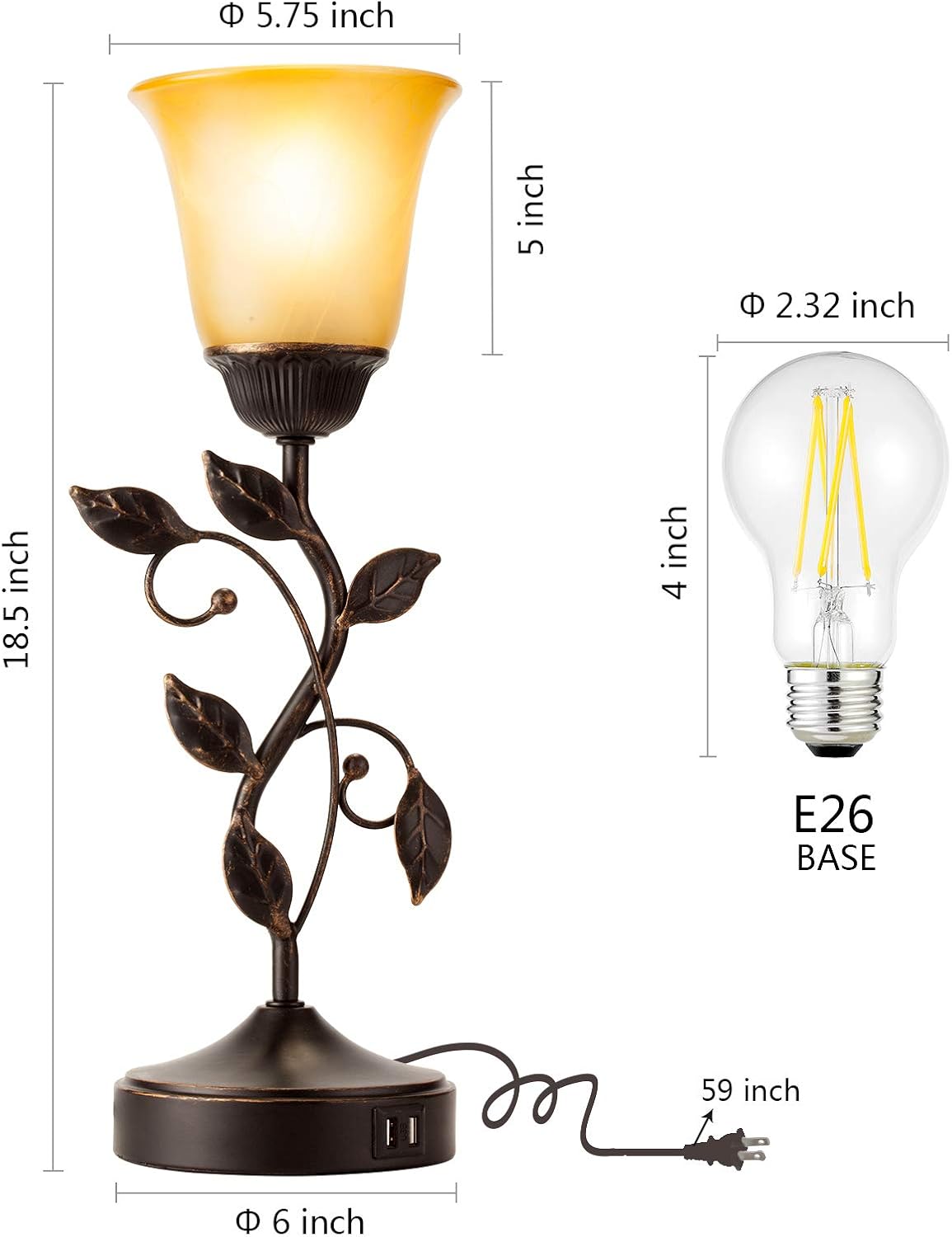 Touch Control Table Lamp with 2 USB Charging Ports LED Bulb Included