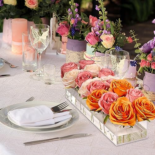 Premium Quality Luxury Rectangular Floral Centerpiece for Dining Table - 16 Inches Long Acrylic Flower Vase