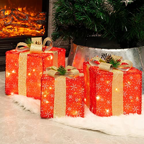 Set of 3 50 LED Christmas Lighted Gift Boxes Decoration