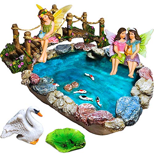 Fairy Garden Fish Pond Kit - Miniature Bridge Set of 6 pcs Fairy Garden Figurines & Accessorie