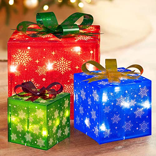 Set of 3 50 LED Christmas Lighted Gift Boxes Decoration