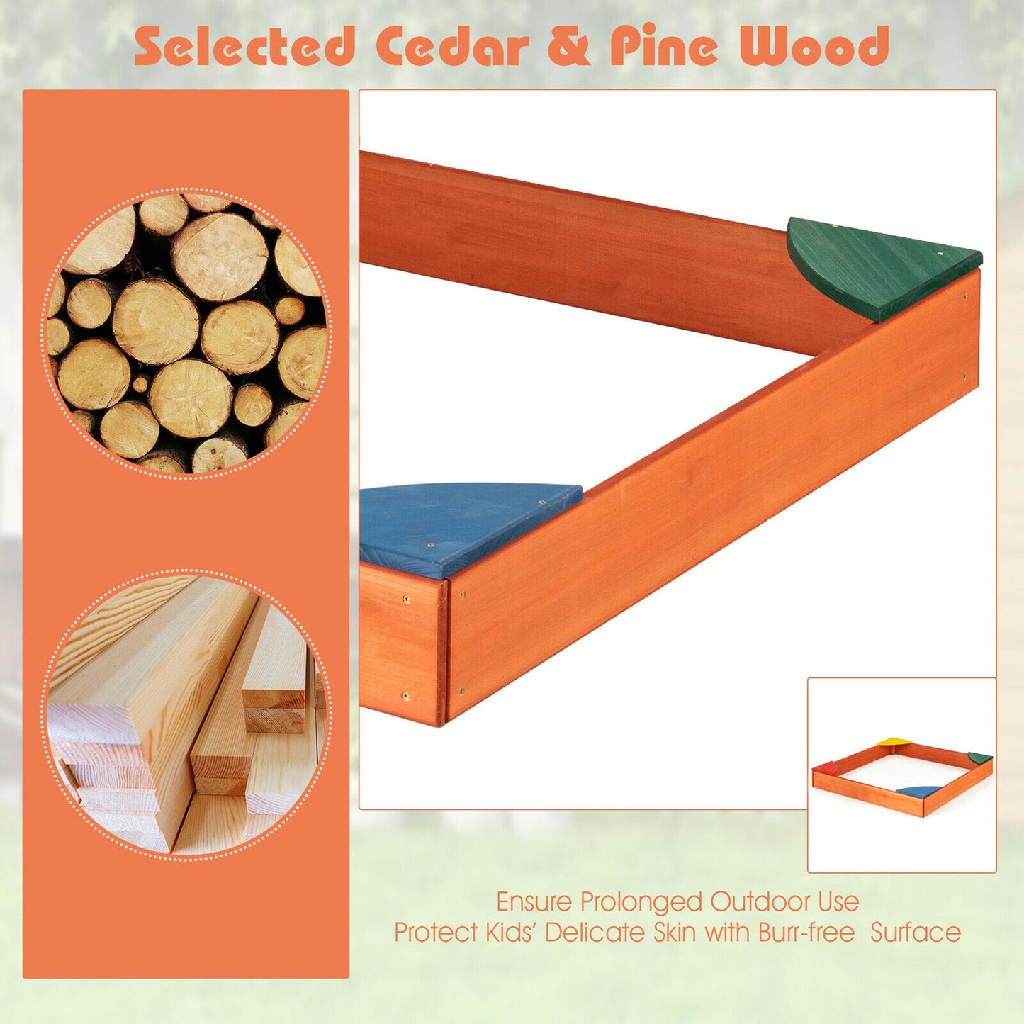 Kids Wooden Backyard Sandbox w/ Built-in Corner Seating