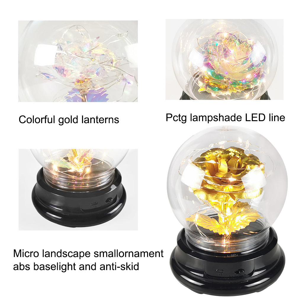 Rose Flower in Glass Dome Floral Globe w/ LED Light