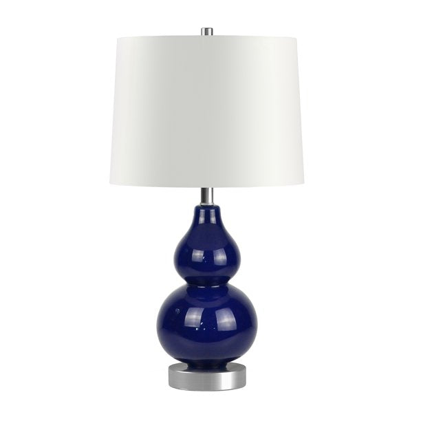 Blue Traditional Metal Petite Table Lamp with Satin Nickel Accents