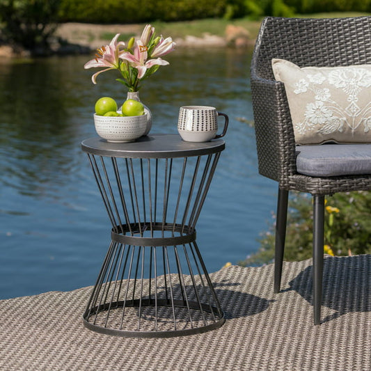 Outdoor 16 Inch Iron Side Table, Matte Black