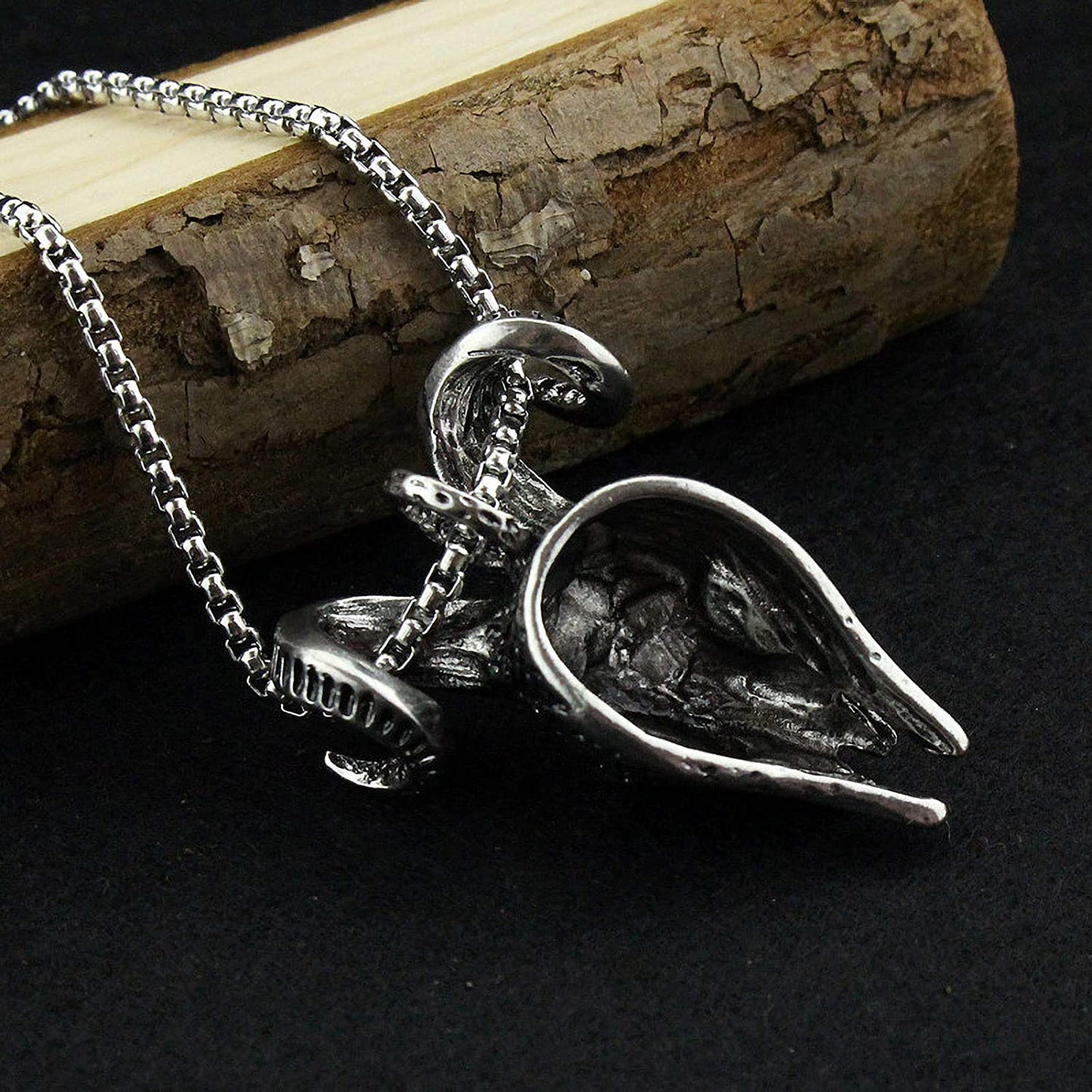 Punk Style Cool Mens Women Stainless Steel Skull Coffin Pendant Necklace