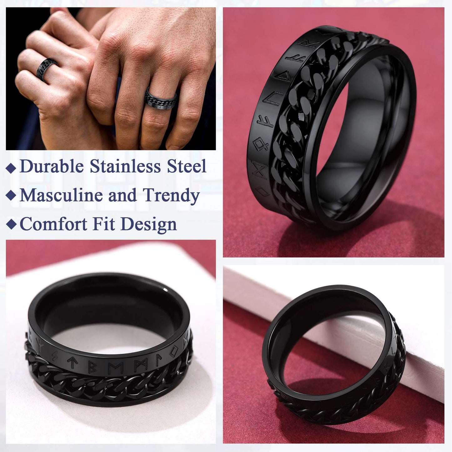 Nordic Viking Spinner Runes Ring Men