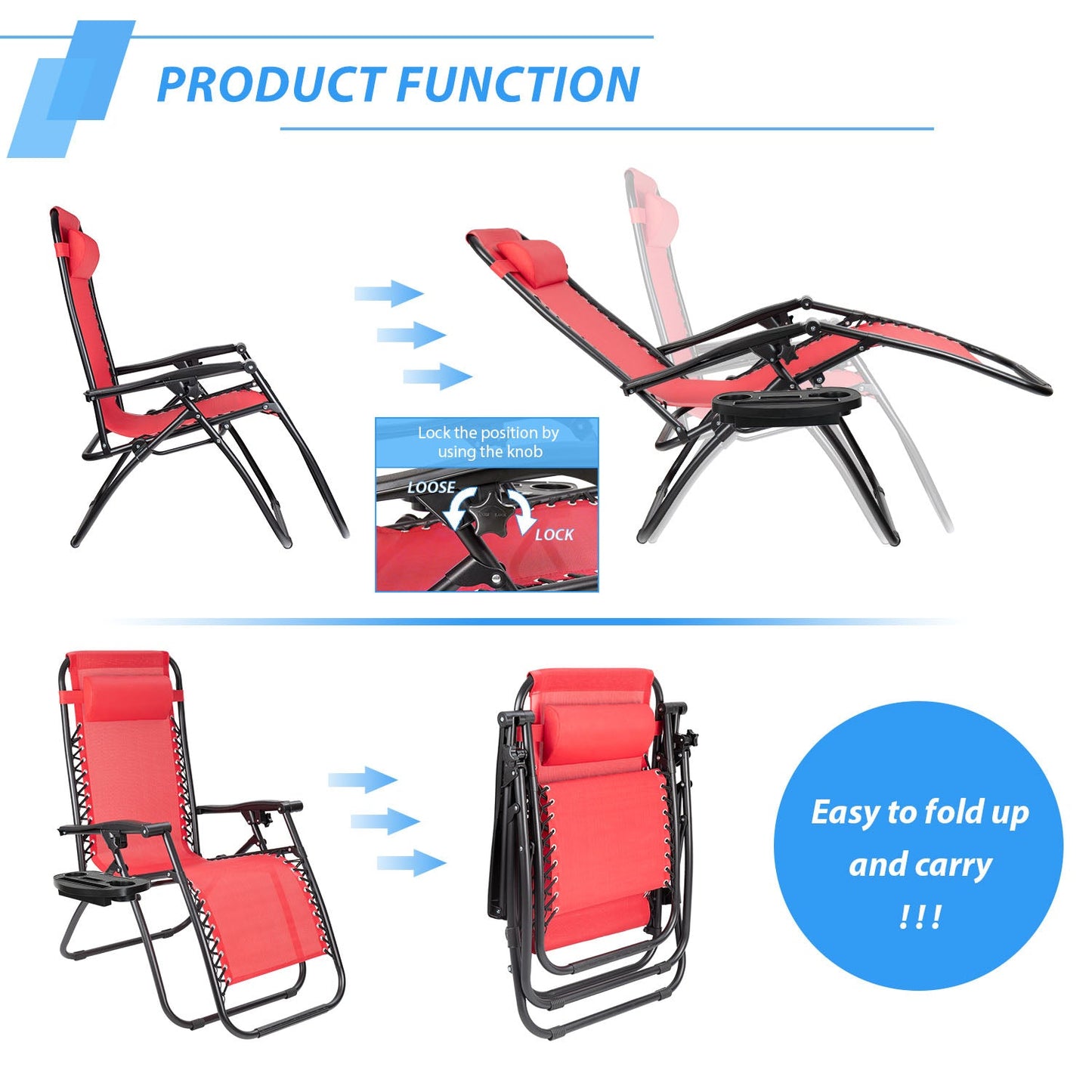 2 Pack Outdoor Lounge Patio Chair w/ Adjustable Pillow