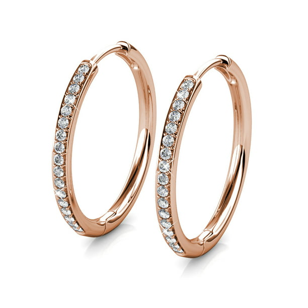 18k White Gold Hoop Earrings with Crystals Rose Gold Female