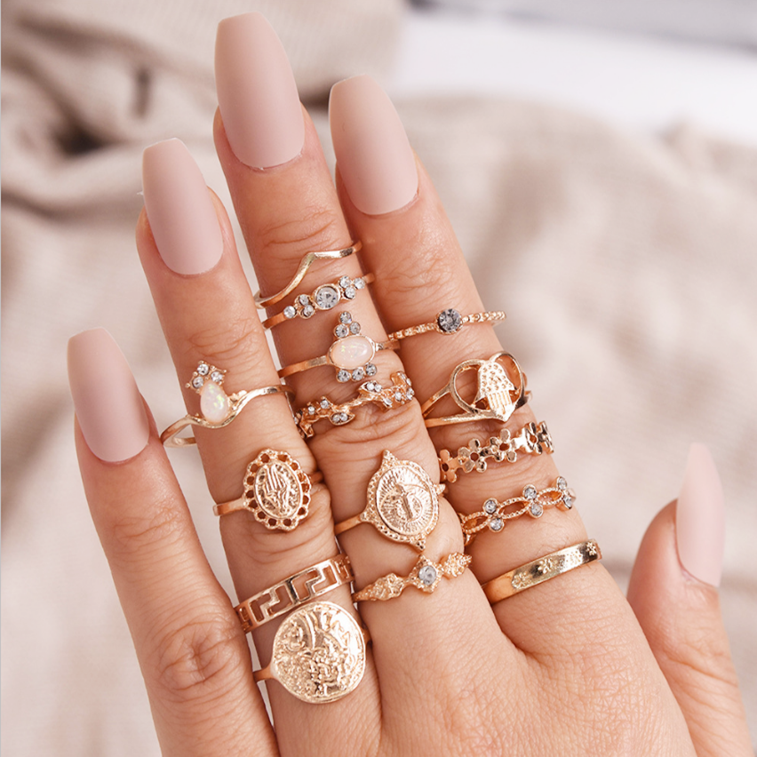 15 Packs Woman Stackable Boho Vintage Rings Set