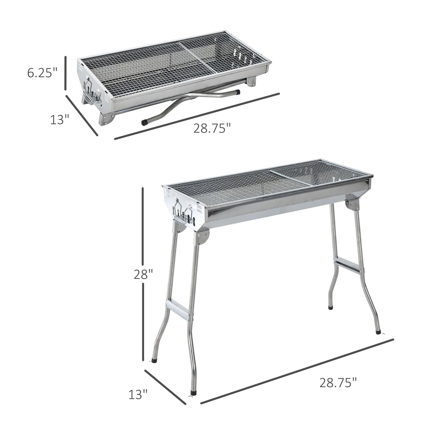 28" Stainless Steel Small Portable Folding Charcoal BBQ Grill Set